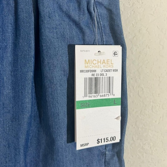 Michael Michael Kors Women's Tie Front Wide Leg Pants Light Cadet Wash Sz L NWT - Picture 8 of 10